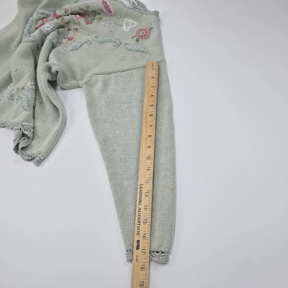 Vintage Streanigans Embroidered Sweater Womens M Sage Cottagecore Fairycore